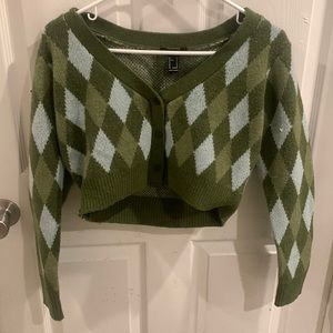 Forever 21 - Green cropped argyle sweater/cardigan | Color: Green | Size : S